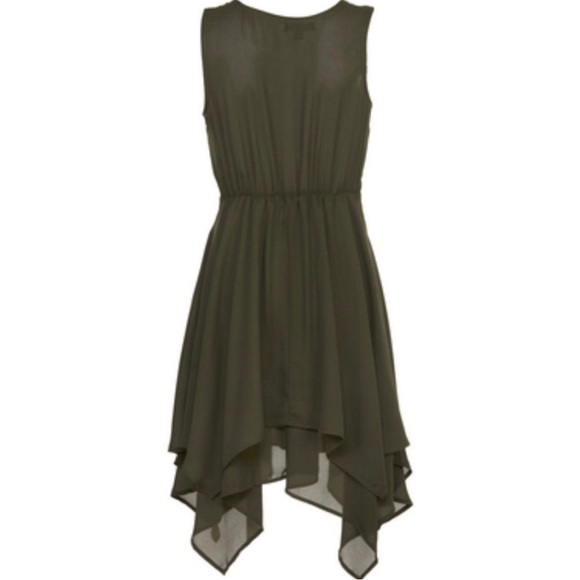 New Women’s Juniors Small Olive Green Shark Bite Hem Dress - Picture 2 of 5